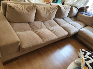 İKEA L koltuk kullanışlı az yıpranmış sağlam köşe koltuk 15 Tay tüyü krem renk son derece rahat ve geniş köşe koltuk
