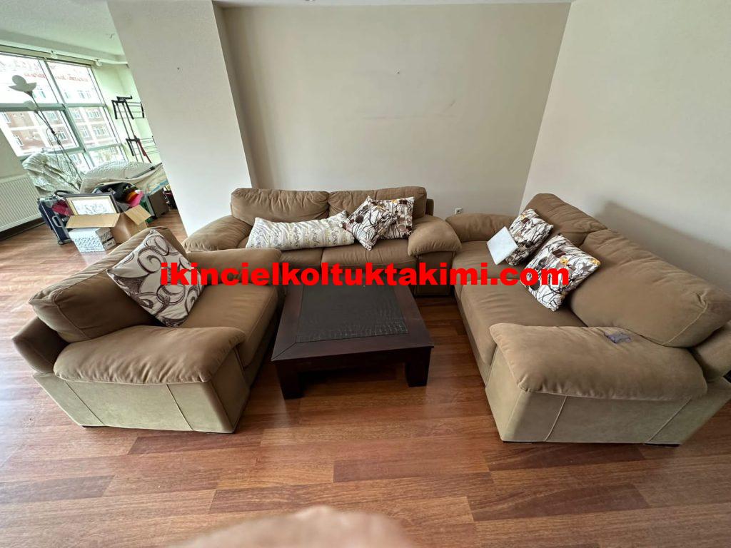 Tepe home marka süt kahve geniş ve rahat ikinci el koltuk takımı 1 ikinci el koltuk takımı
