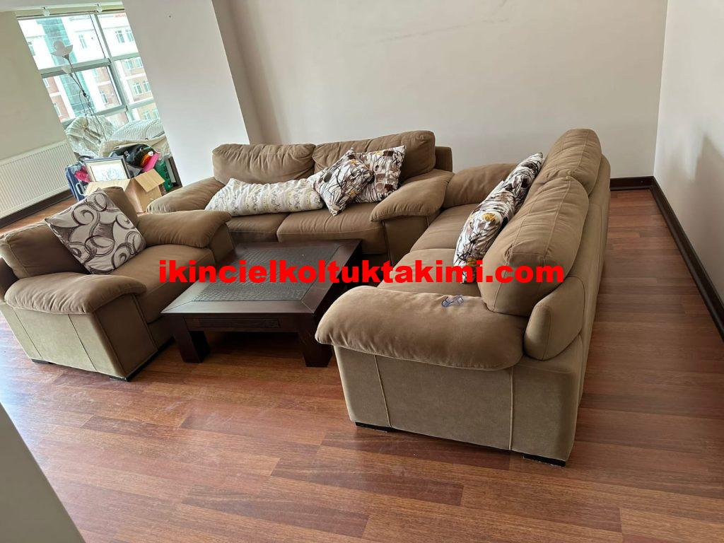 Tepe home marka süt kahve geniş ve rahat ikinci el koltuk takımı 2 ikinci el tepe home koltuk takımı